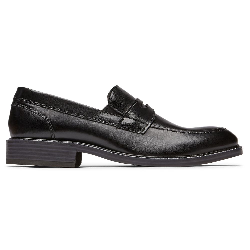 Rockport Kenton Penny Slip-Ons - Mens Loafers - Black - NZ (XSI-143895)